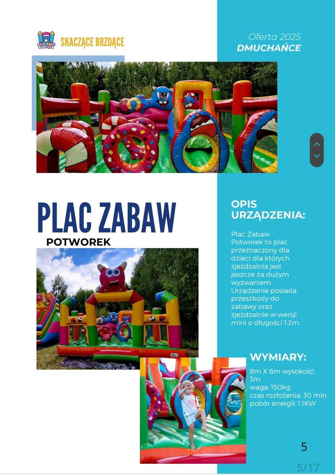 SKACZĄCE BRZDĄCE Dmuchana Zjeżdzalnia Plac zabaw, Tor przeszkód, zamki