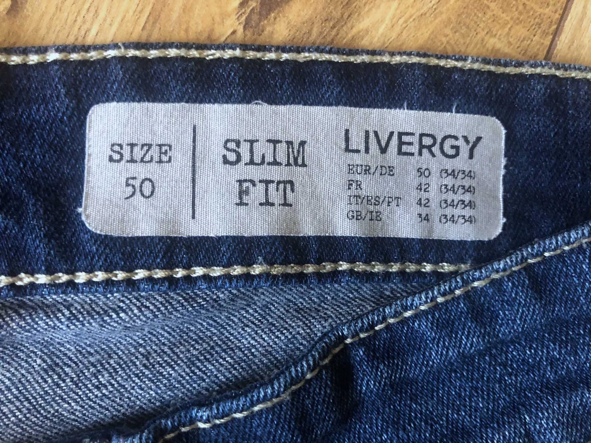 Spodnie męskie dżinsy elast Livergy W34/L34 granat 35zł