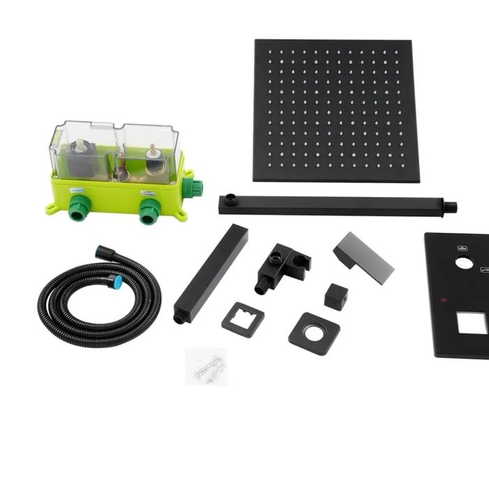 Nowy zestaw prysznicowy podtynkowy LED – deszczownica 30 cm, czarny