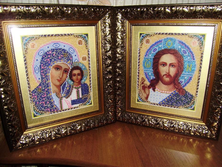 продам вышитые бисером венчальные иконы цена за пару
