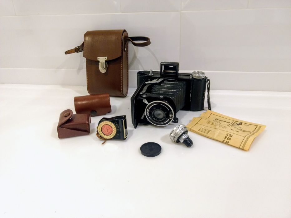 Aparat światłomierz obiektyw kolekcjonerski zestaw foto antyk vintage