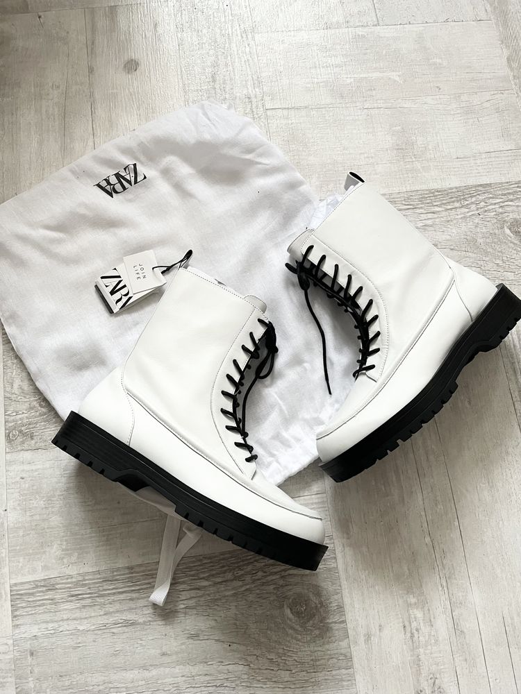 Białe skórzane buty, Zara, rozmiar 40