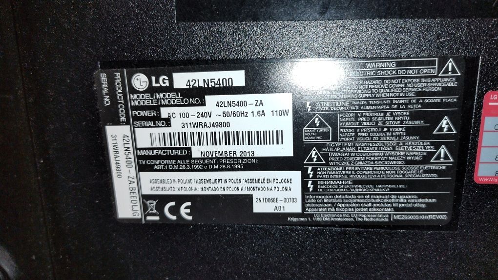 Tv lg 42ln5400 uszkodzona matryca
