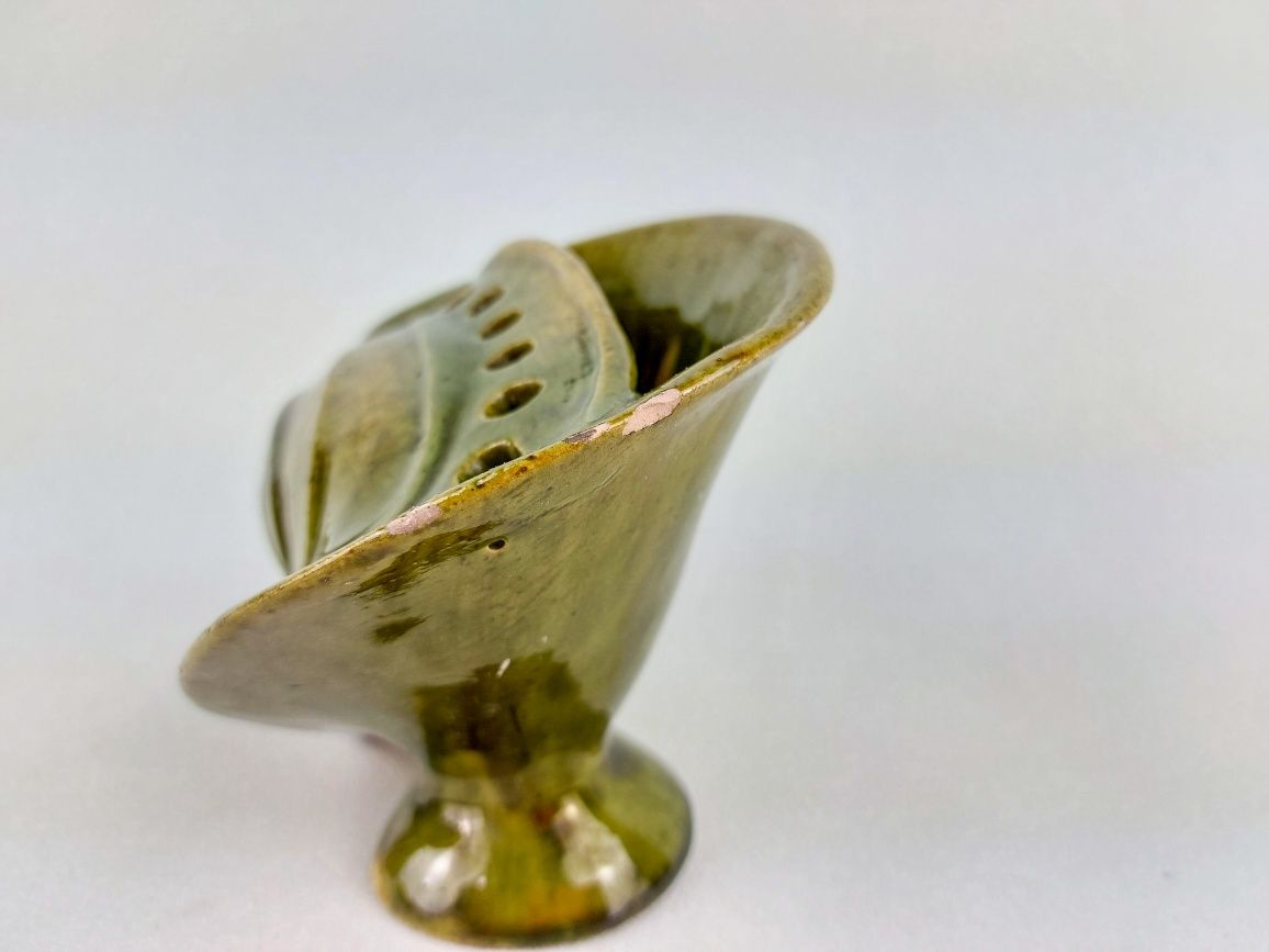 Ceramiczna ikebana zielona wazon Spółdzielnia Pracy Milenium PRL