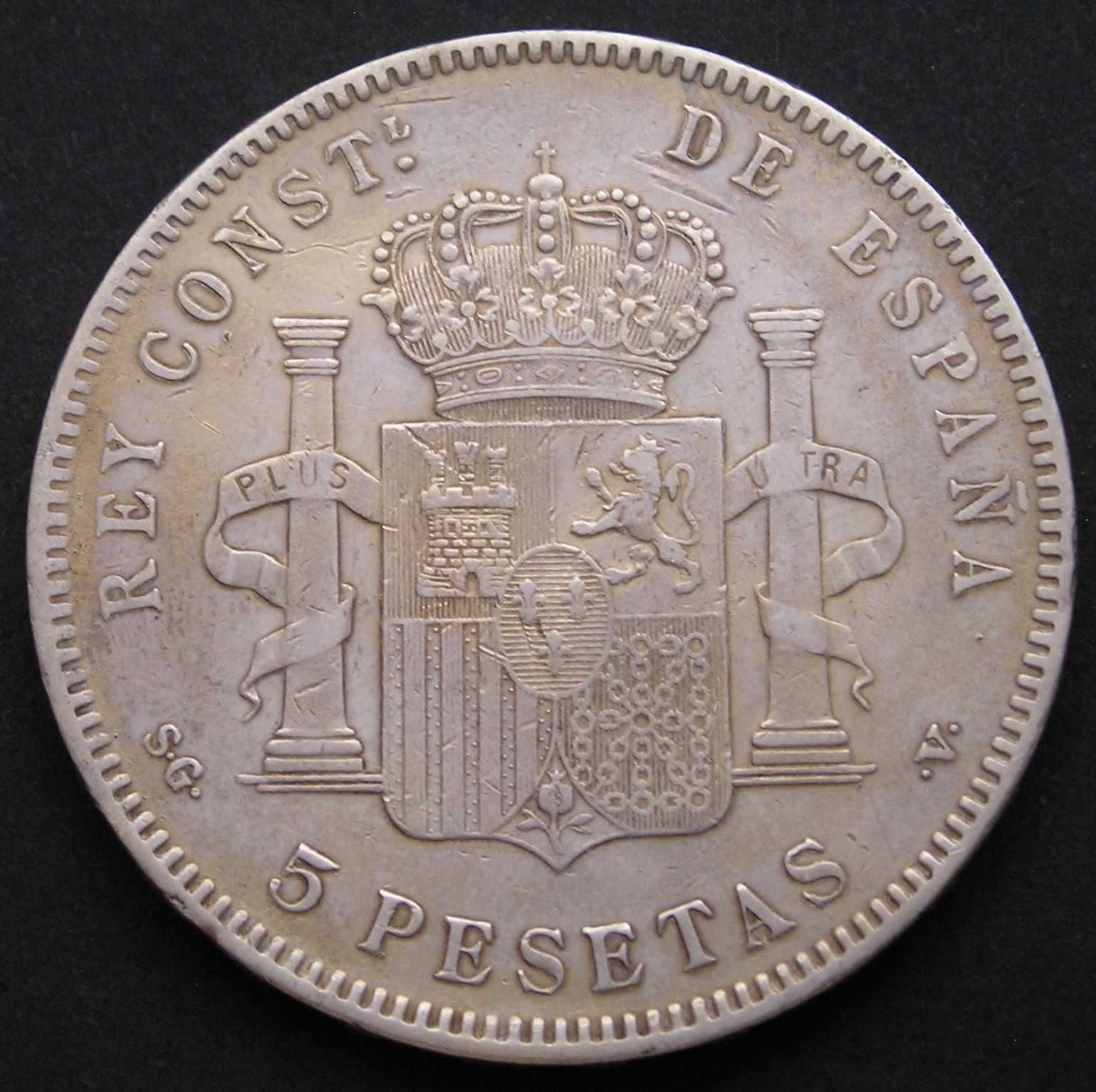 Hiszpania 5 peset 1898 - Alfons XIII - srebrna .