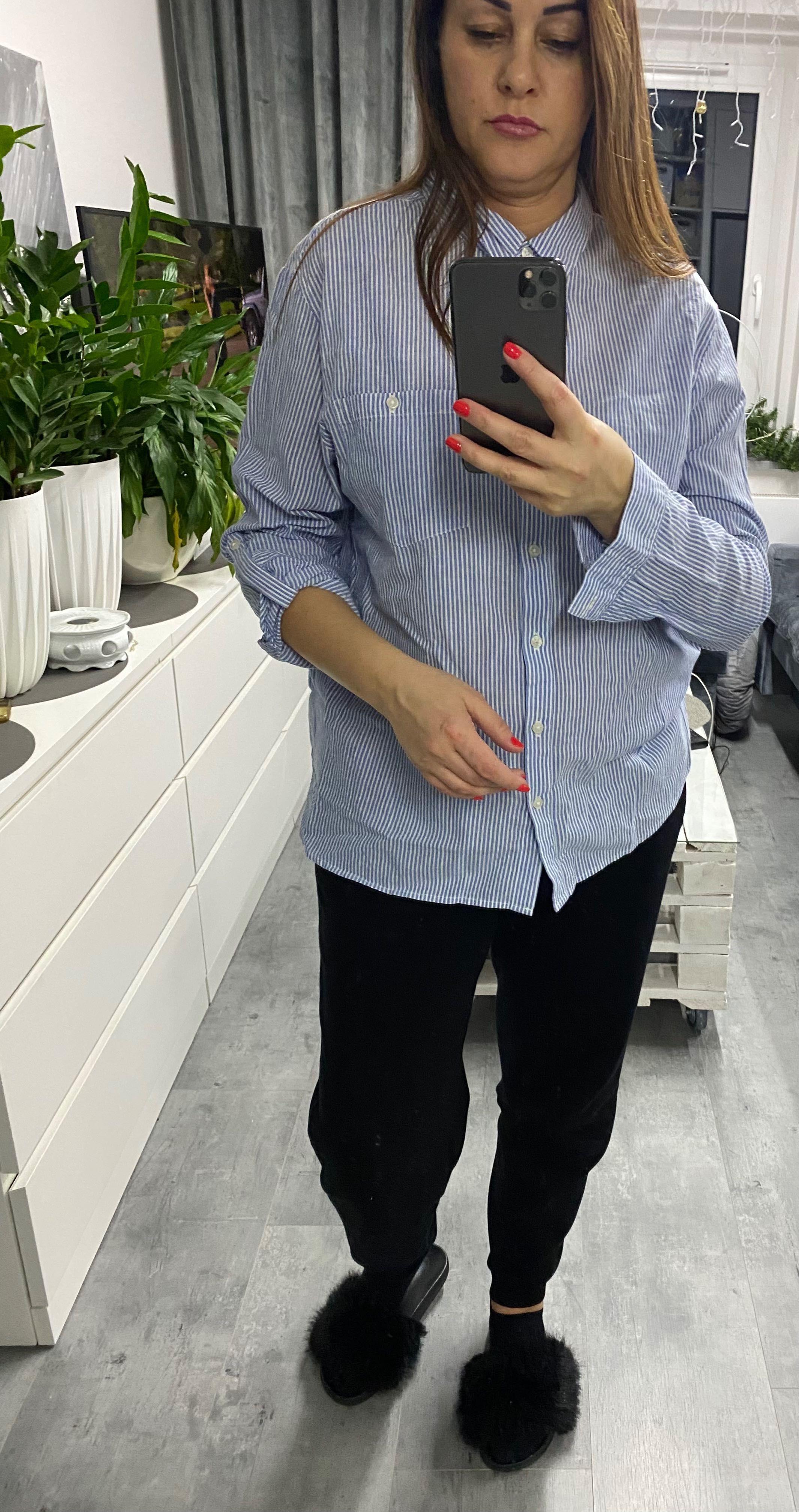 Koszula bluzka koszulowa w paski biało błękitne Primark L XL