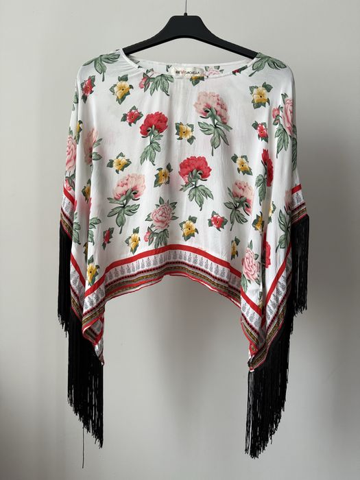 H&M Coachella Bluzka w kwiaty z frędzlami wiskoza rozmiar 36