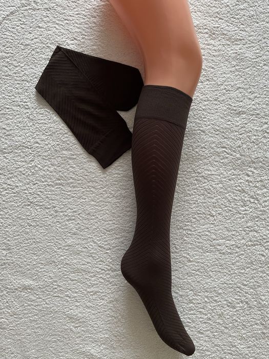 NOWE skarpety podkolanówki brąz wzór