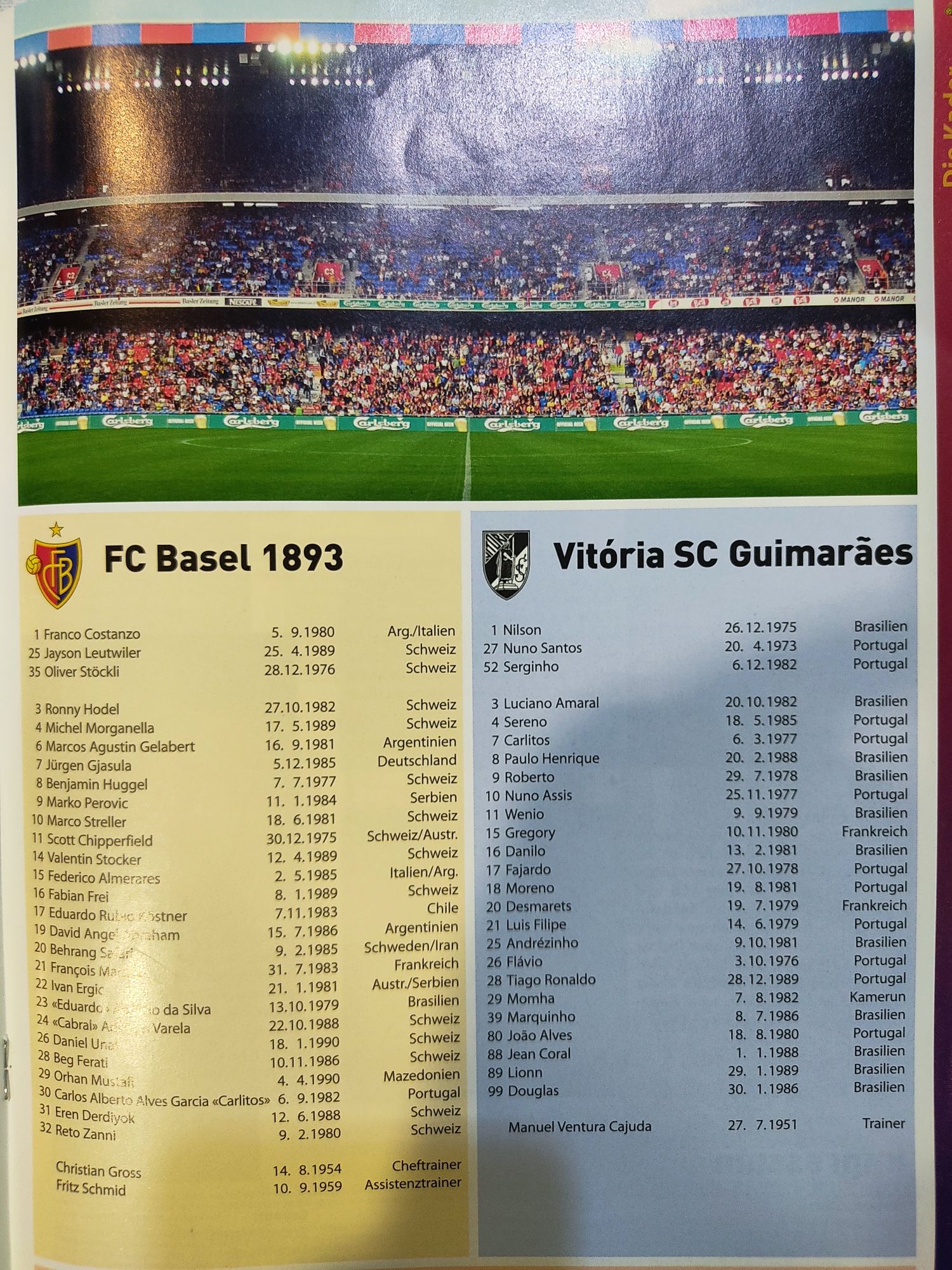 Programa FC Basileia Vitória SC playoff Champions league 2008