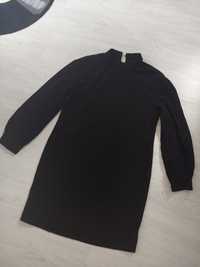 Sukienka czarna prosta tunika materiał prążkowany bez dekoltu suknia