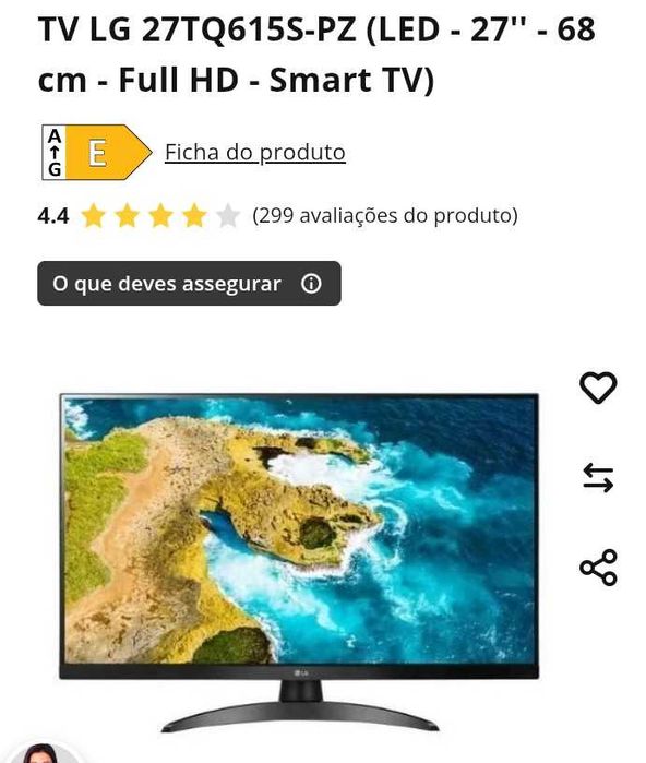 TV LG 27TQ615S Full HD Smart, completamente nova