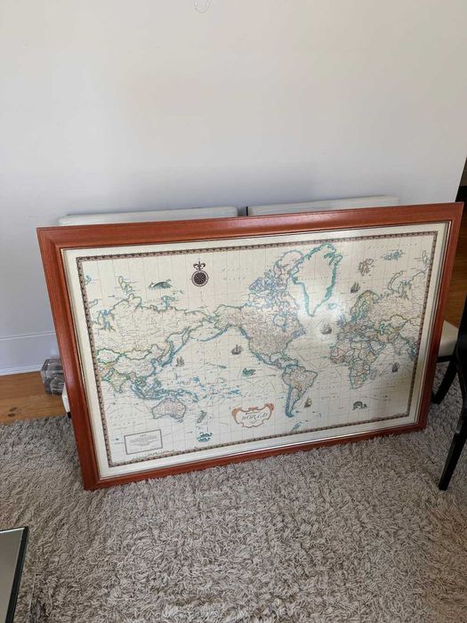 NOVO PREÇO - Mapa Mundi com Moldura e Sistema pins lugares visitados.