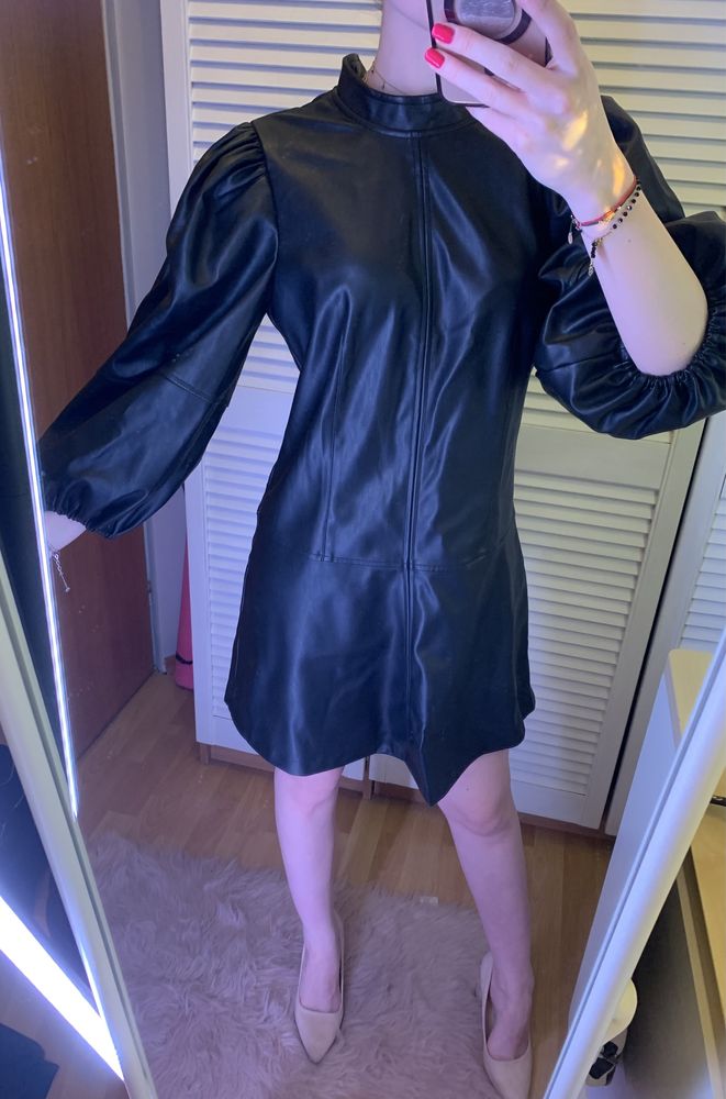 Sukienka rozkloszowana czarna skórzana topshop xs nowa bez metki