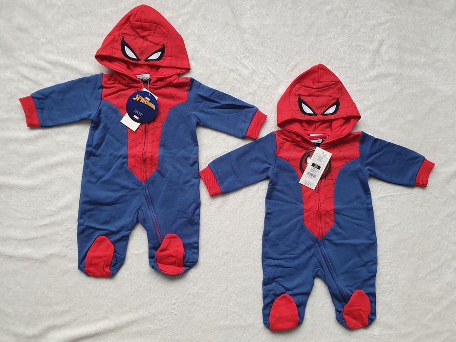 kombinezon dresowy 56 spiderman zestaw bliźnięta bliźniaki pajacyk