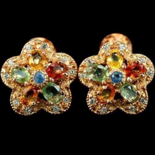 Серебряные серьги 925 пробы с натуральным цветным сапфиром