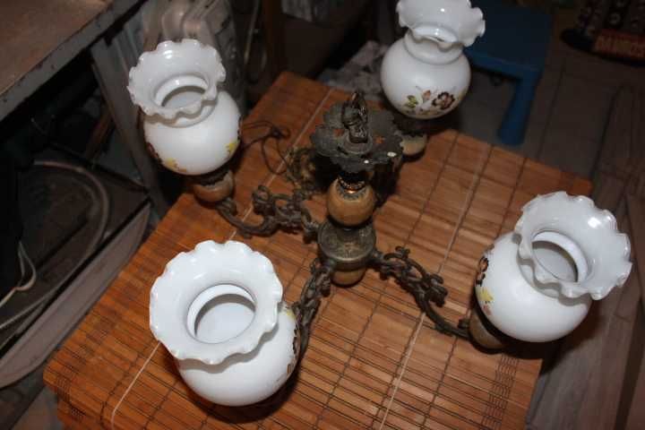 stary żyrandol mosiądz + drewno piękny lampa PRL vintage retro