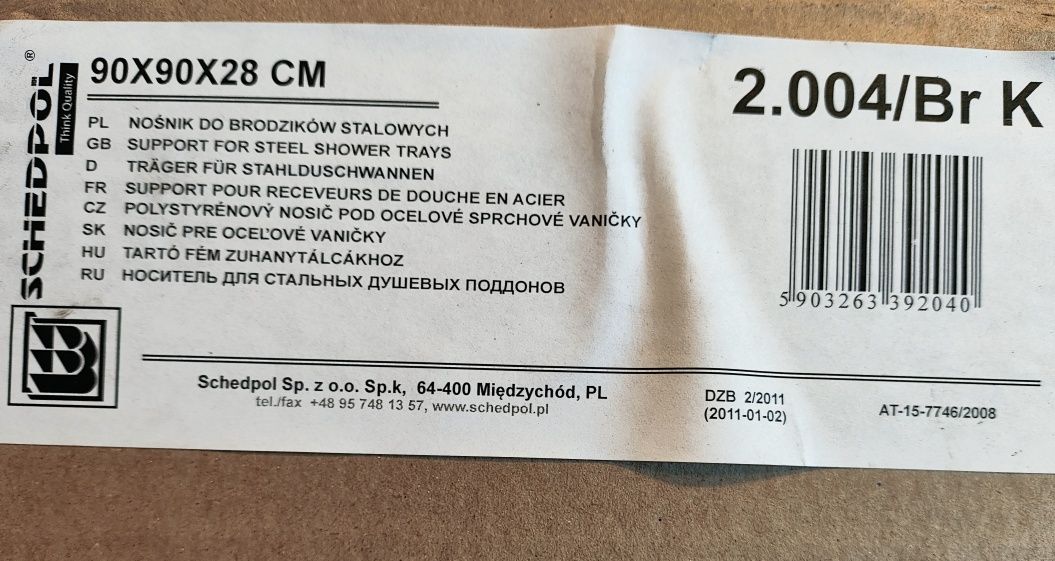 SchedPol nośnik do brodzików kwadratowych 90x90x28cm 2.004/Br K