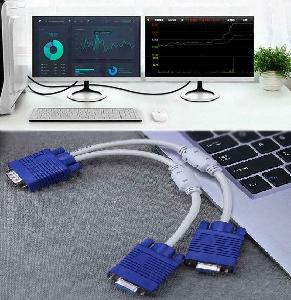 VGA сплиттер разветвитель VGA на 2 монитора (папа-мама), разные кабели