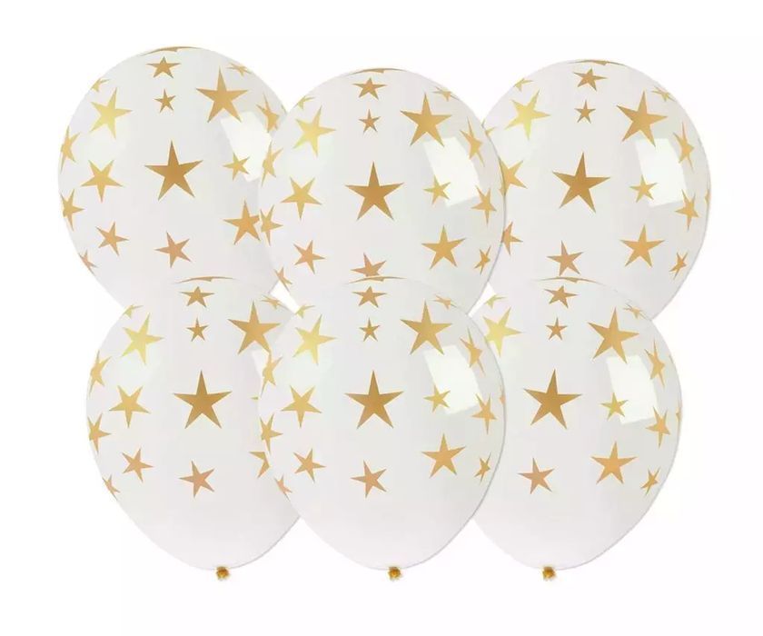 Balony ze złotym nadrukiem gwiazdki 6szt. Arpex