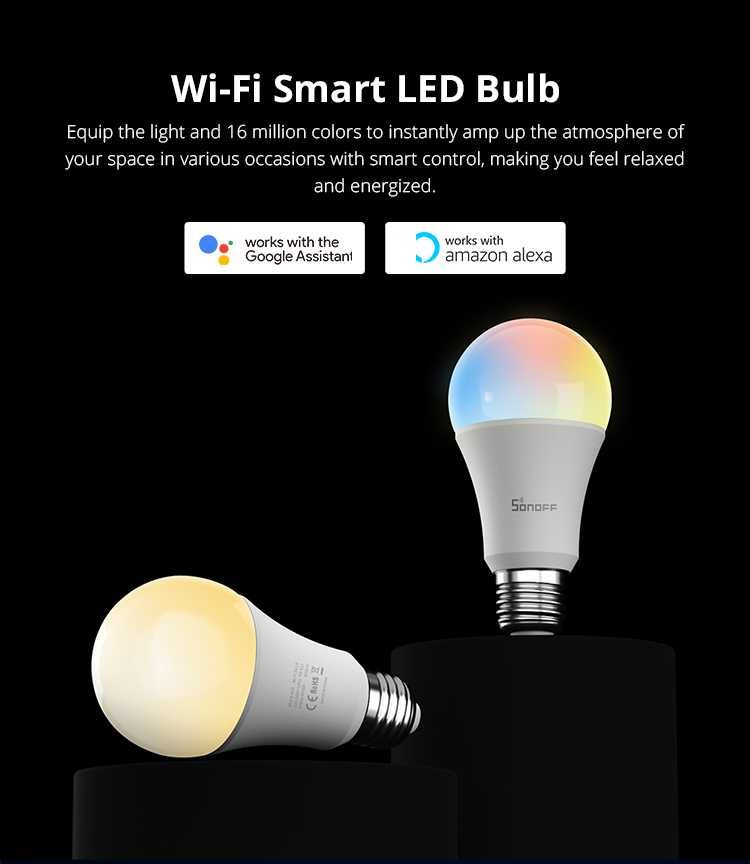 Lâmpada LED WiFi Sonoff B02-B-A60 - BRANCA/AMARELA Regulável