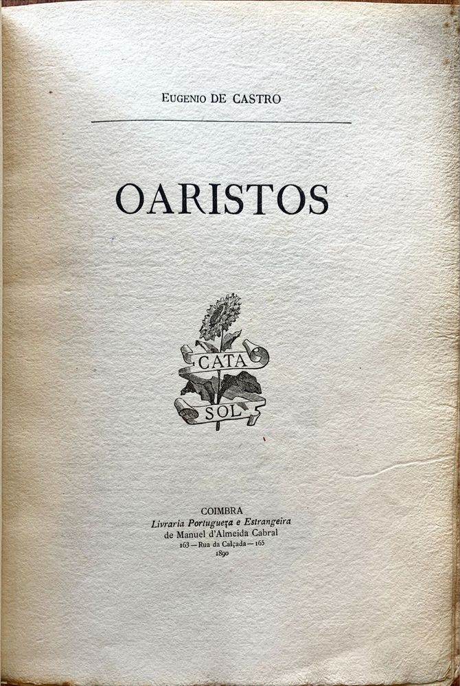 Oaristos - Eugenio de Castro - 1890 - 1.ª edicao - Dedicatoria