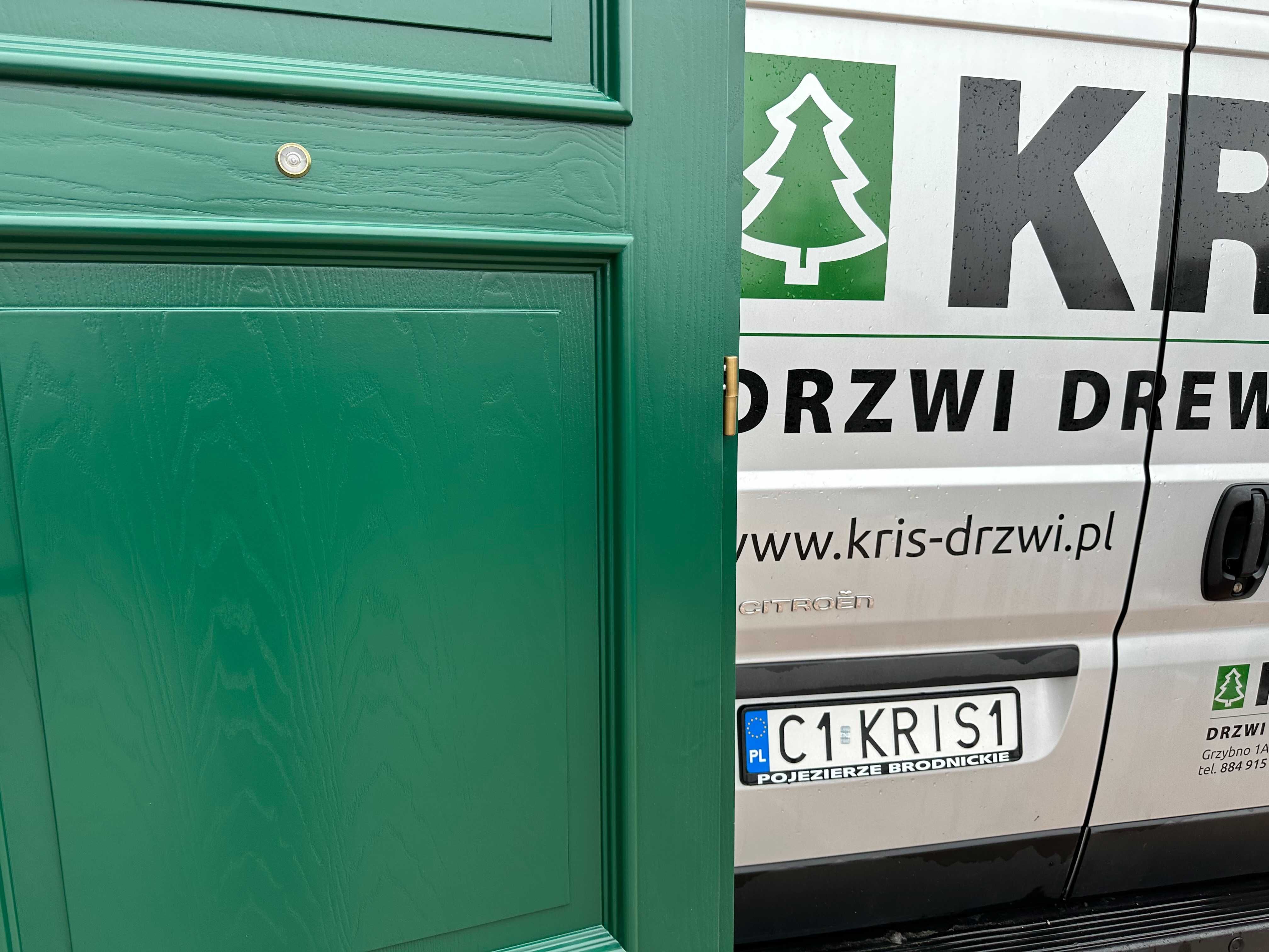 DRZWI drewniane KLATKOWE wewnątrzlokalowe wygłuszone zielone RAL6005