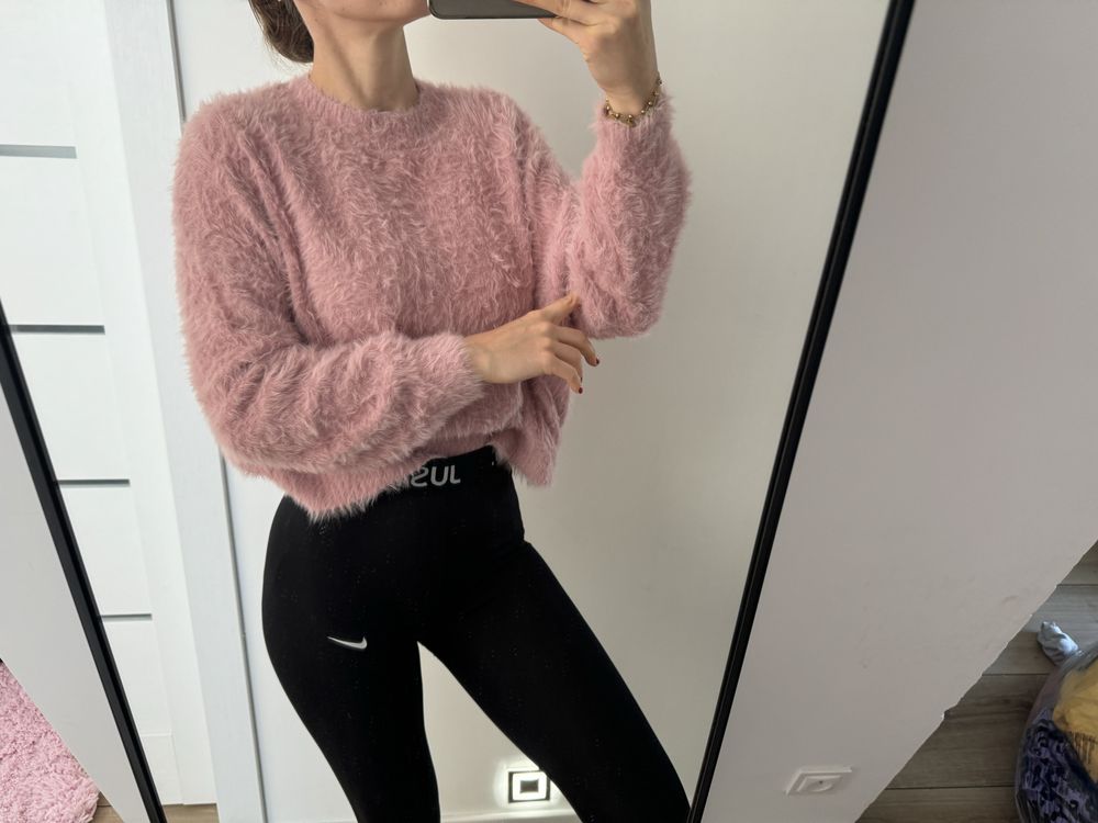 Sweterek ciepły pudrowy róż H&M