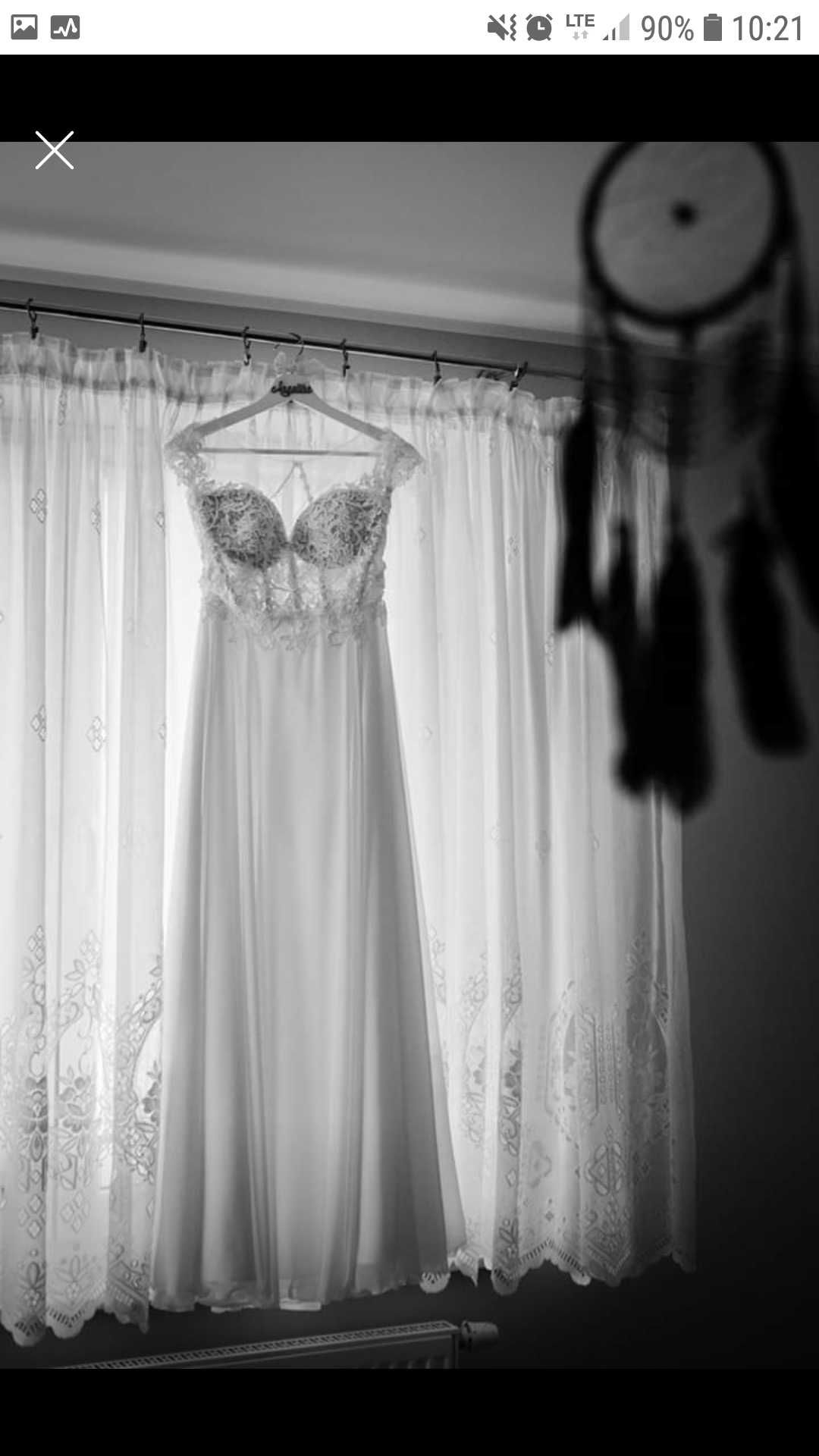 Suknia ślubna rozm. 38, koronka i muślin