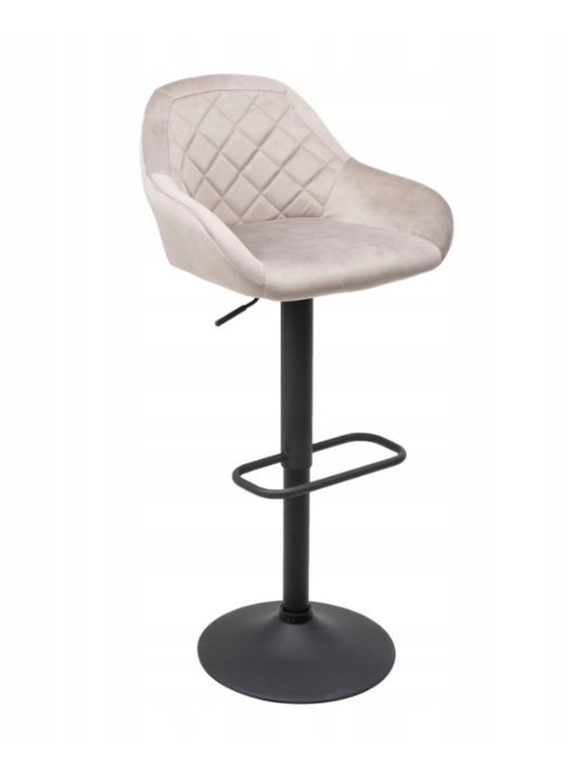 Hoker beżowy welurowy z oparciem, stołek obrotowy, regulowana wysokość