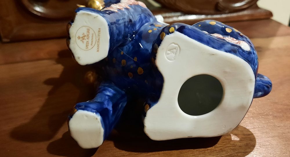 Escultura Figura Vista Alegre Cão de Foo castiçal 16cm pintura  manual