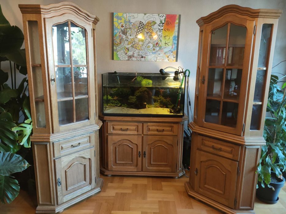 Komplet mebli dębowych PIECHOWICE.Witryna narożna komoda szafka pod TV