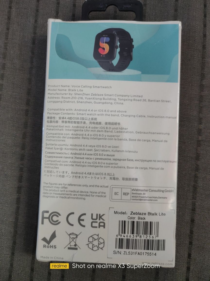 Smartwatch Zeblaze Btalk Lite 1.83" poł gł,Sp02,tętno,IP69,kroki...