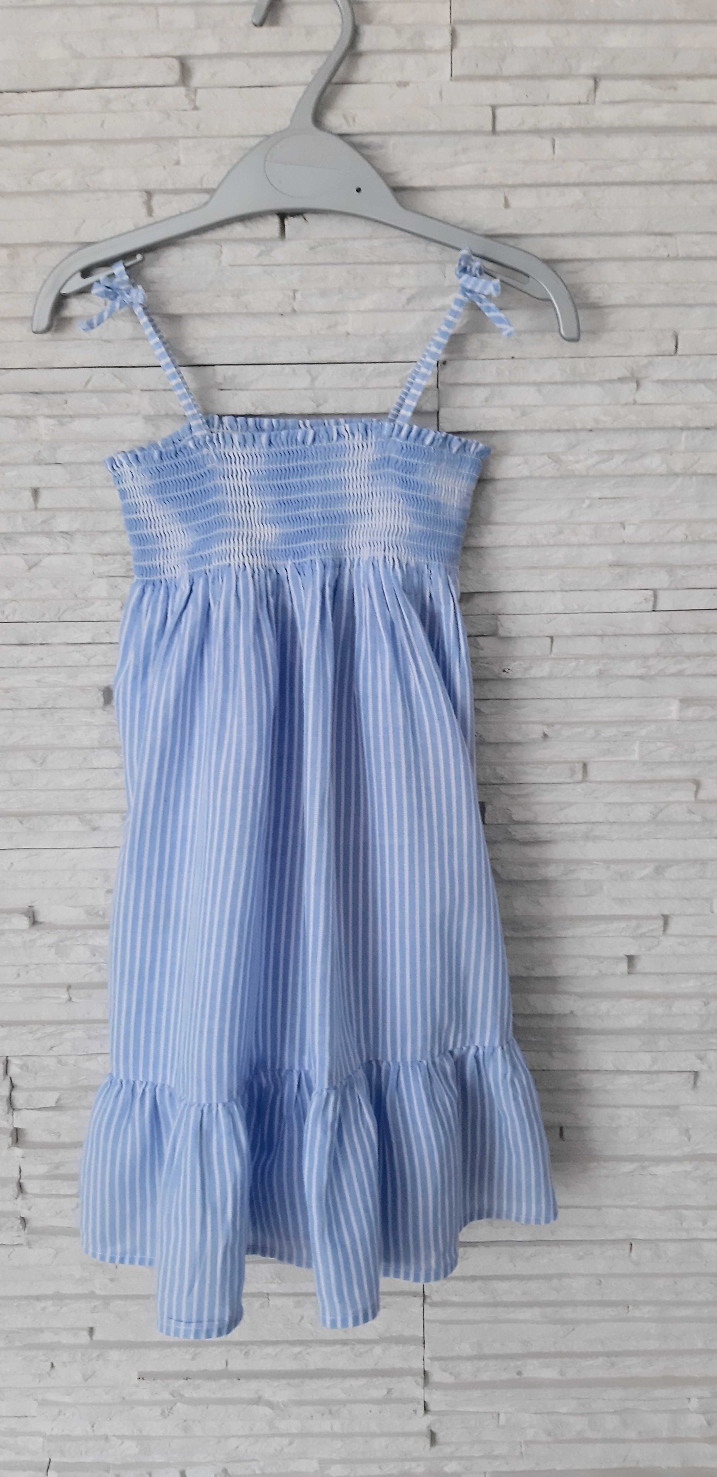 Zwiewna sukienka na ramiączkach H&M 104 jak nowa paski niebieska
