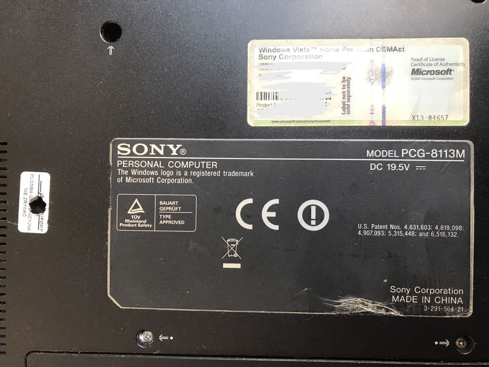 Laptop Sony Vaio PCG-8113M 17"