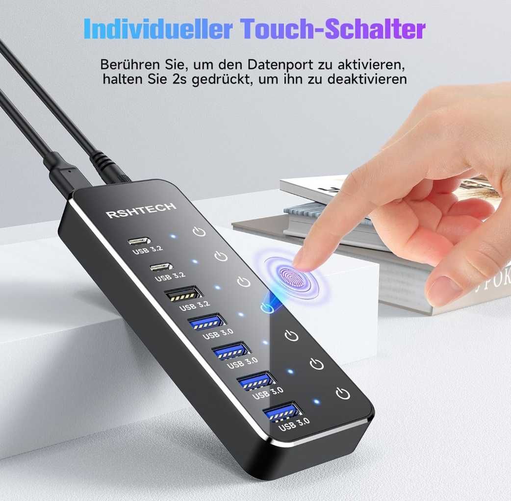 koncentrator USB C 3.2 z zasilaczem RSHTECH 7 portów POWYSTAWOWY