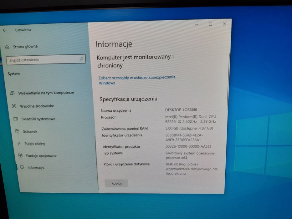 komputer stacjonarny dell optiplex win10 ssd wifi klawiatura mysz moni