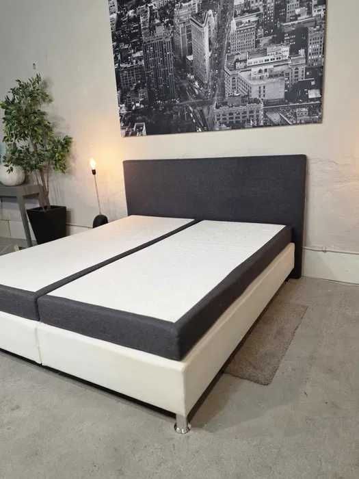 Łóżko sypialniane 180x200 biało-szare z materacem | Transport GRATIS