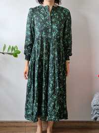 Sukienka długa zielone kwiaty Zara XS