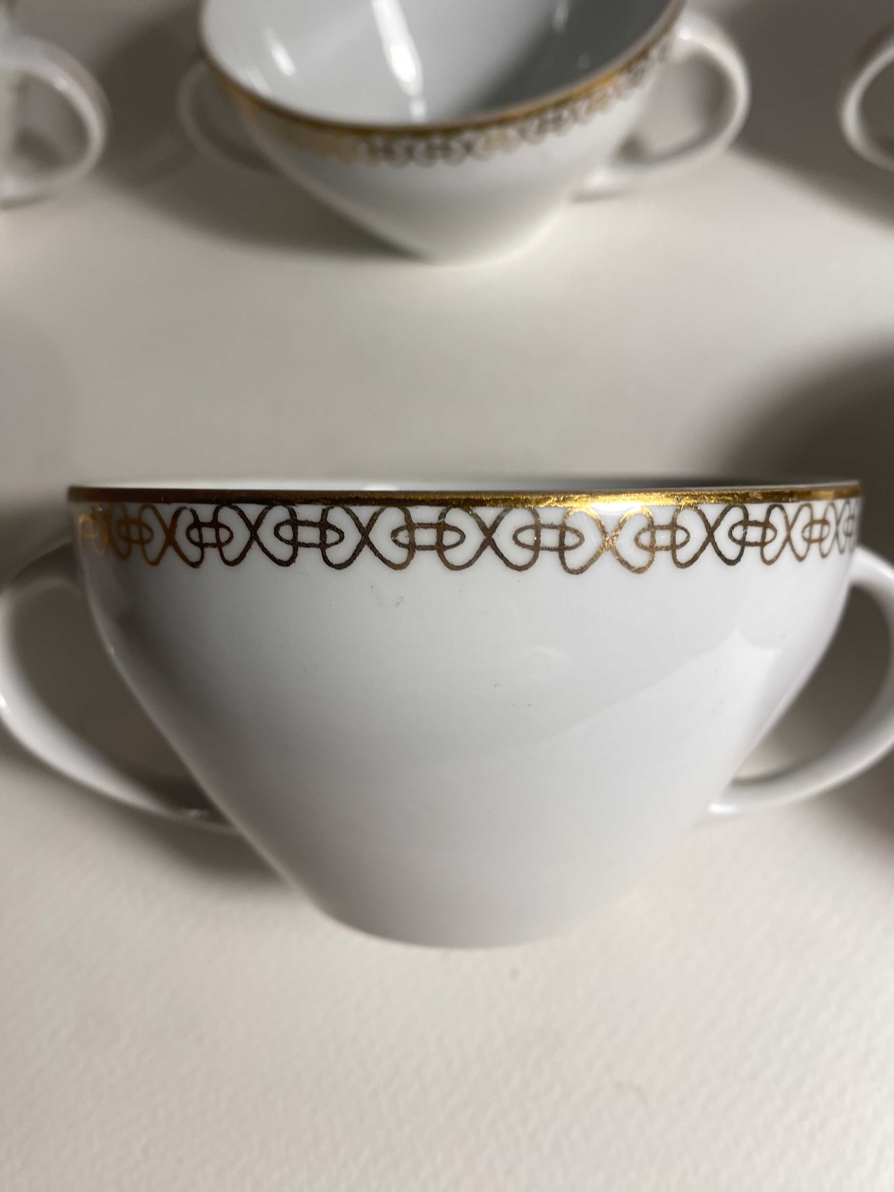 Bulionówki Karolina porcelana geometryczne wzory złoty pasek