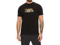 Karl Lagerfeld T-shirt Męski Czarny z Złotym Logo Ikonik [L]