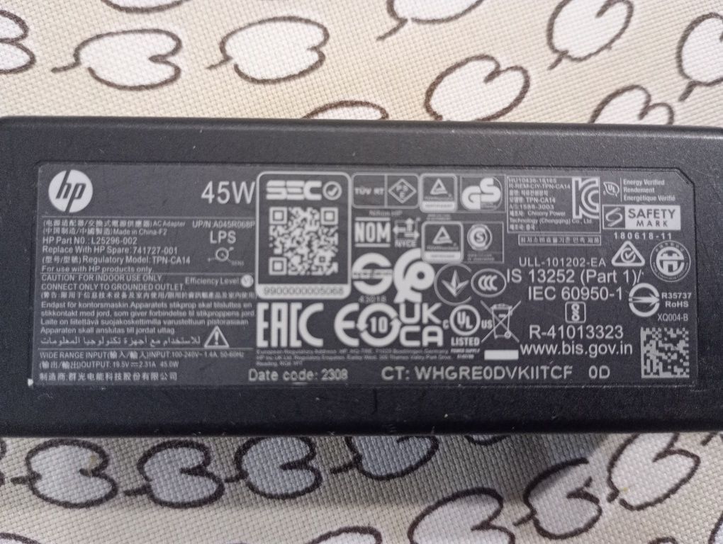 hp TPN-CA 14 блок живлення для ноутбука 19.5 v 2.31A 45W