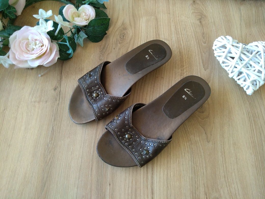 Clarks skórzane klapki lato UK5,5 38 etno boho folk vintage