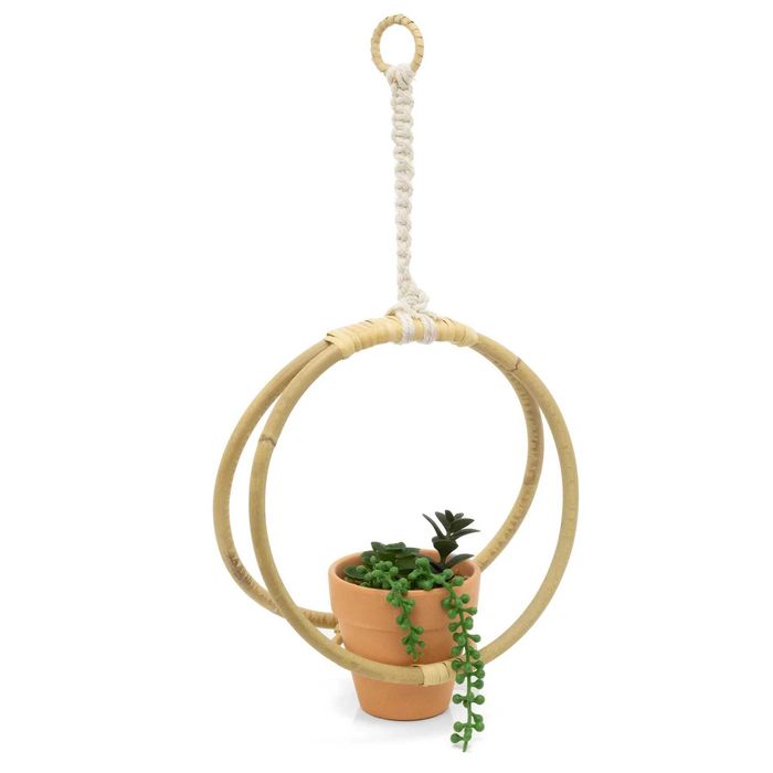 Sztuczny sukulent w rattanowym wieszaku 48 cm wiszący