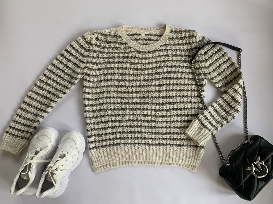 Вовняний светр від Espirit р. М, молочно оливковий з люрексом (шерсть)