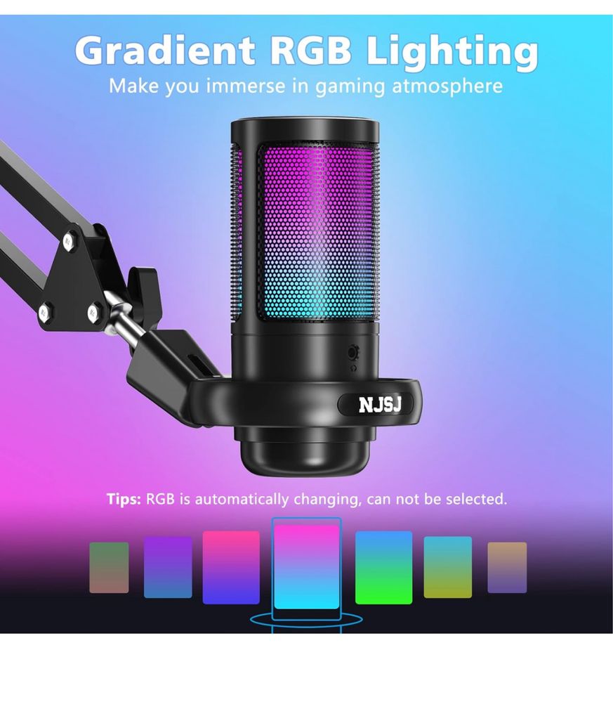 Zestaw mikrofonów do gier USB do komputera, mikrofon pojemnościowy RGB
