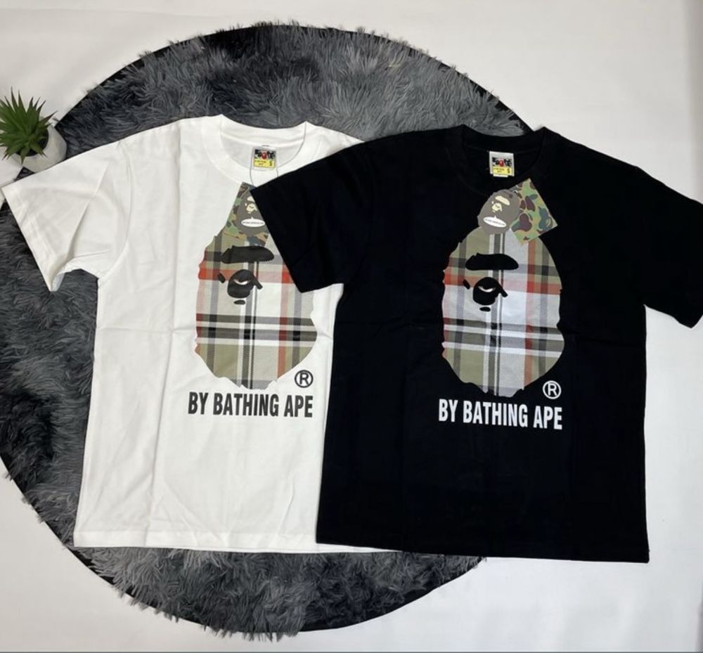 Футболка BAPE x Burberry  барбері дрип бейп чорні біла XS-2XL