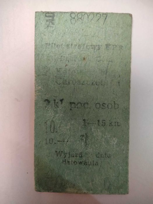 Bilet PKP kolejowy, PRL, Kartonowy 27 luty 1988 r.