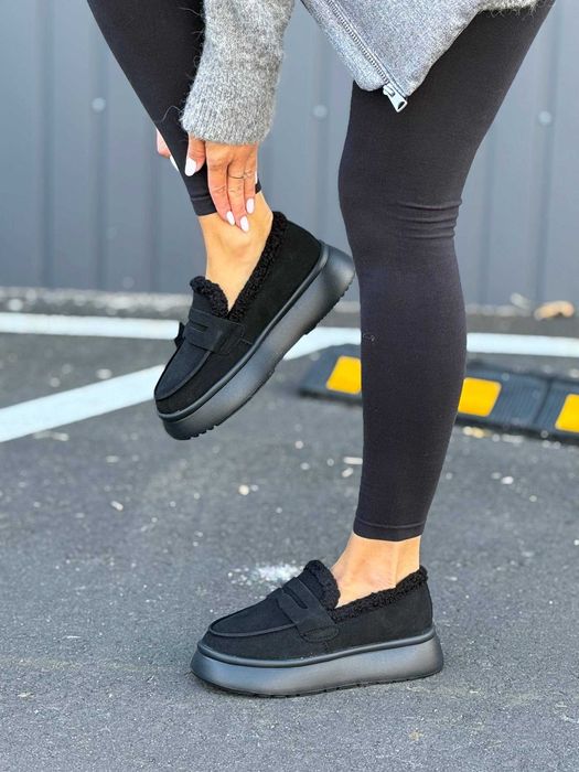 Жіночі зимові лофери замшеві (36-41) на хутрі | Черевики з хутром