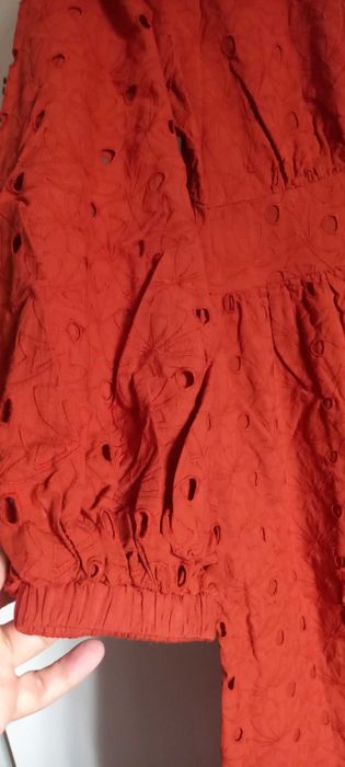 Vestido novo, comprido, bordado, cor de tijolo, M/38 - Tiffosi