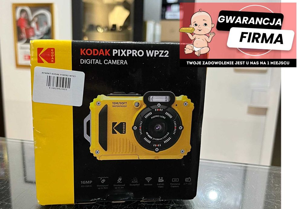Aparat Kodak PixPro  WPZ2 | Nowy | Żółty | 4x Zoom Optyczny | 16.3Mpix